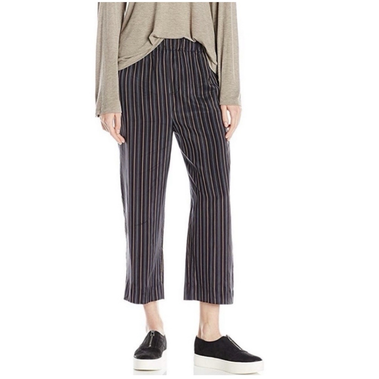 Vince High Rise Cupro Pants Size Small Wide Leg Striped Elastic Waist *Flaw
